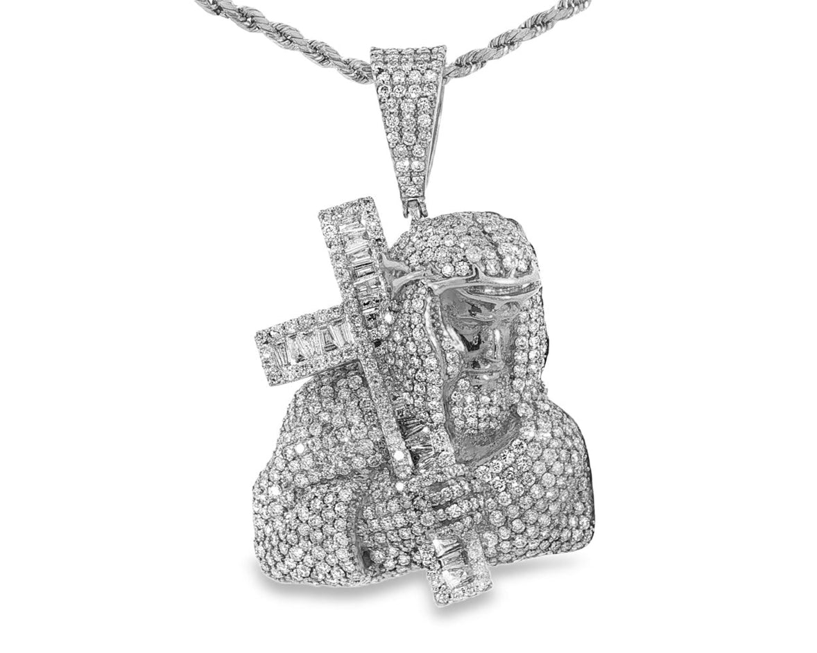 10k Gold Diamond Jesus Carrying Cross Pendant with Round & Baguette Accents 7.85ct - AVI THE JEWELER