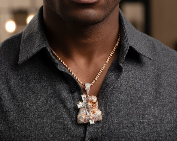 10k Gold Diamond Jesus Carrying Cross Pendant with Round & Baguette Accents 7.85ct - AVI THE JEWELER