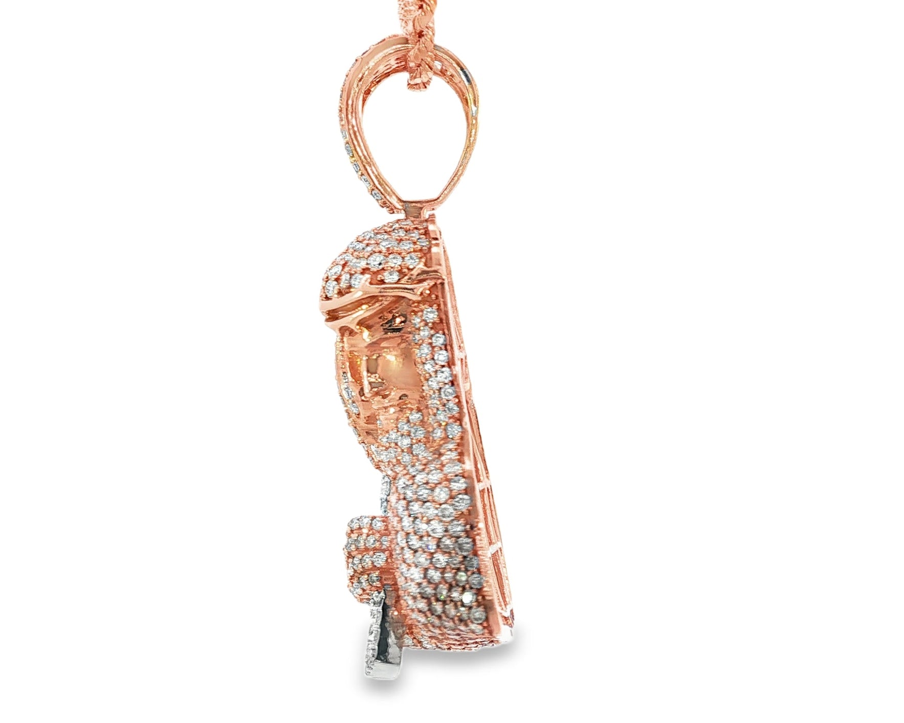 10k Gold Diamond Jesus Carrying Cross Pendant with Round & Baguette Accents 7.85ct - AVI THE JEWELER