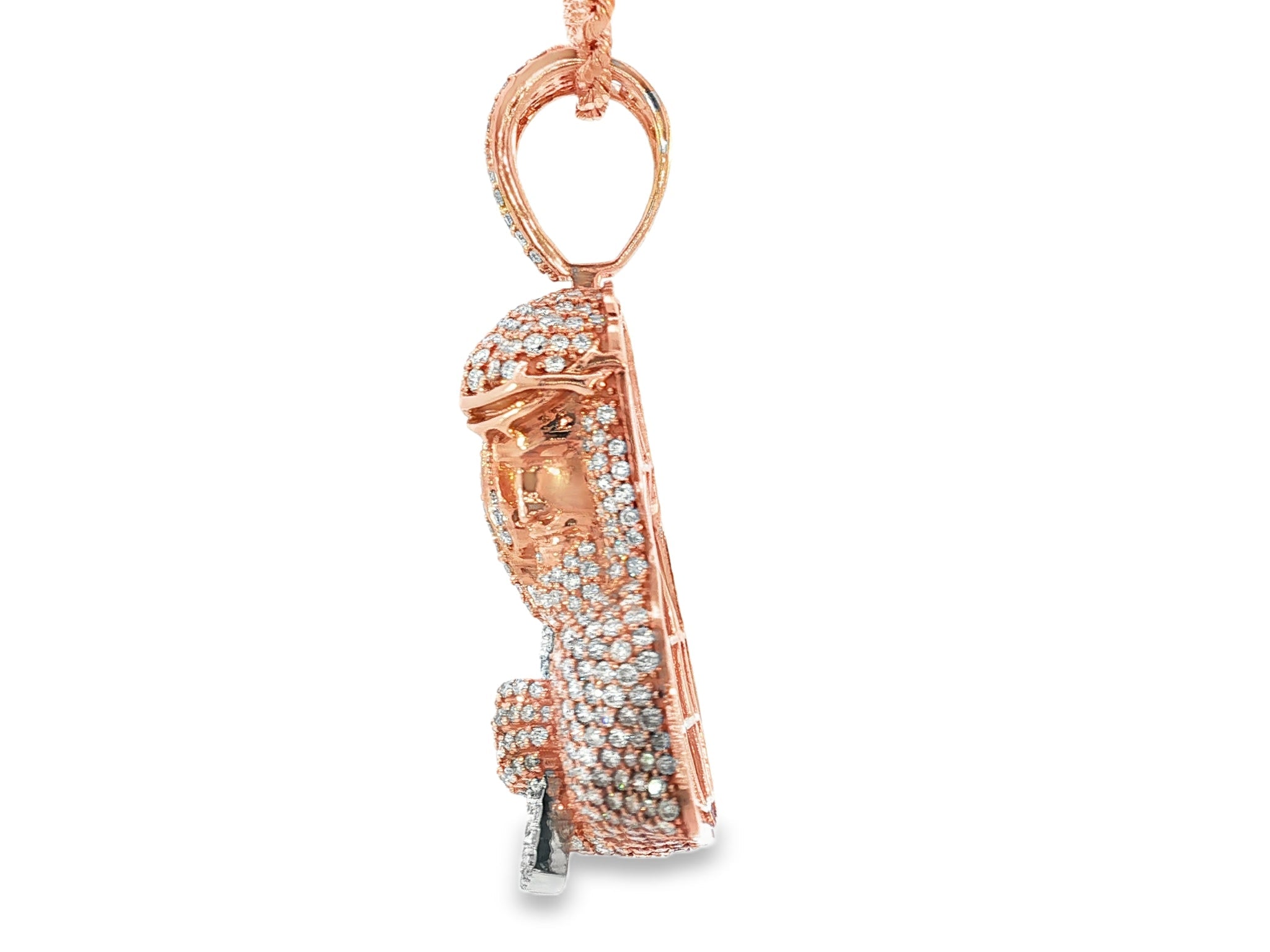10k Gold Diamond Jesus Carrying Cross Pendant with Round & Baguette Accents 7.85ct - AVI THE JEWELER