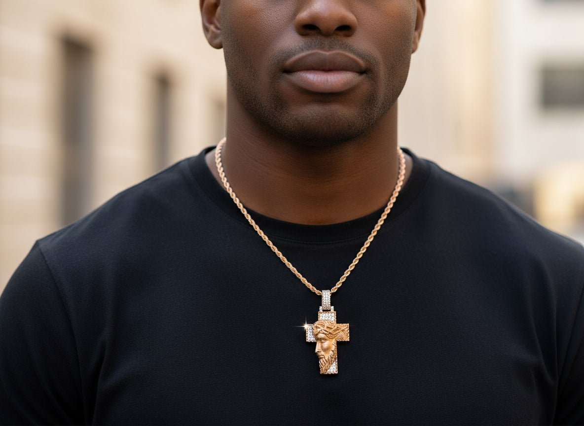 10k Gold Diamond Jesus Cross Pendant with Round Accents 1.27ct - AVI THE JEWELER