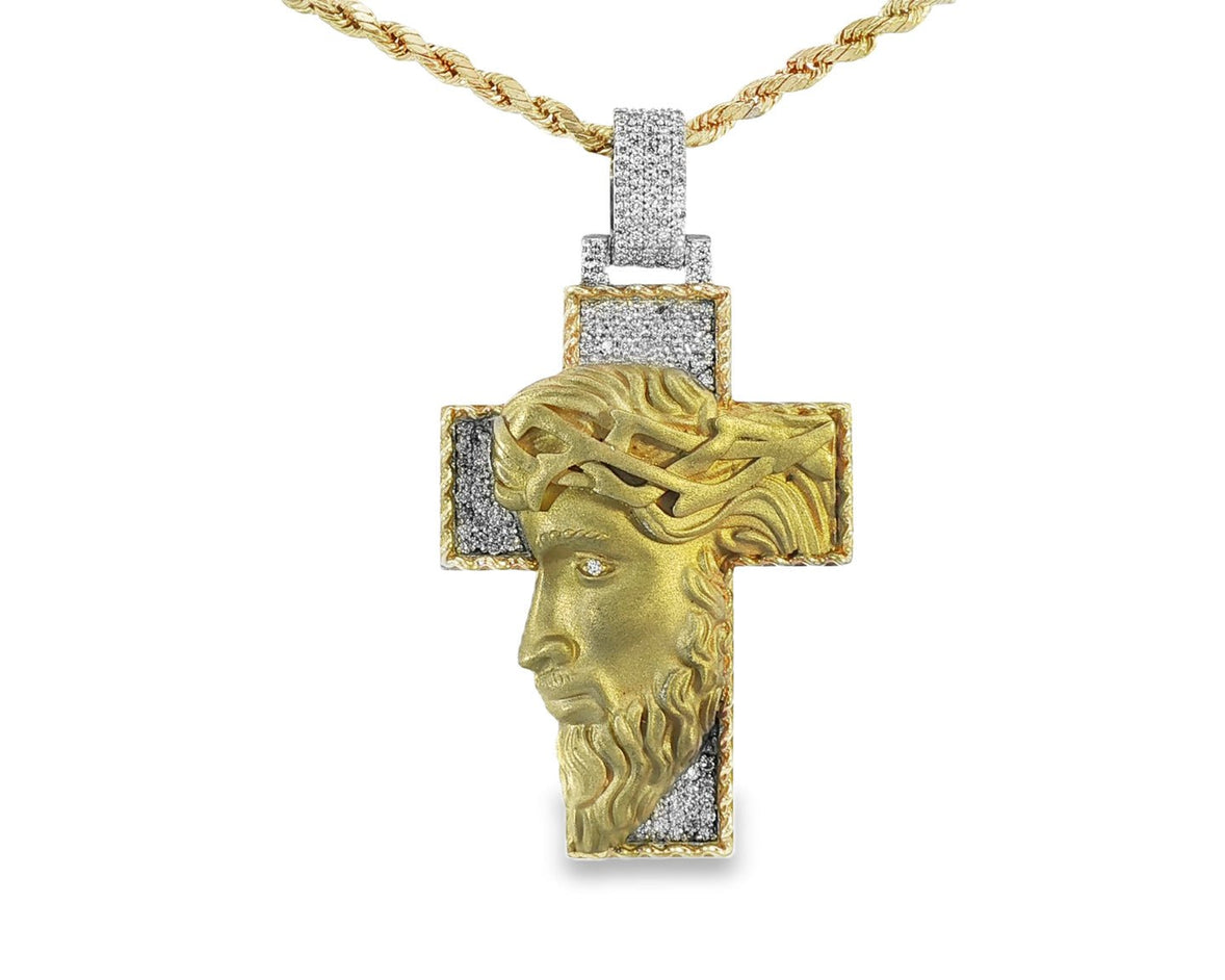 10k Gold Diamond Jesus Cross Pendant with Round Accents 1.27ct - AVI THE JEWELER