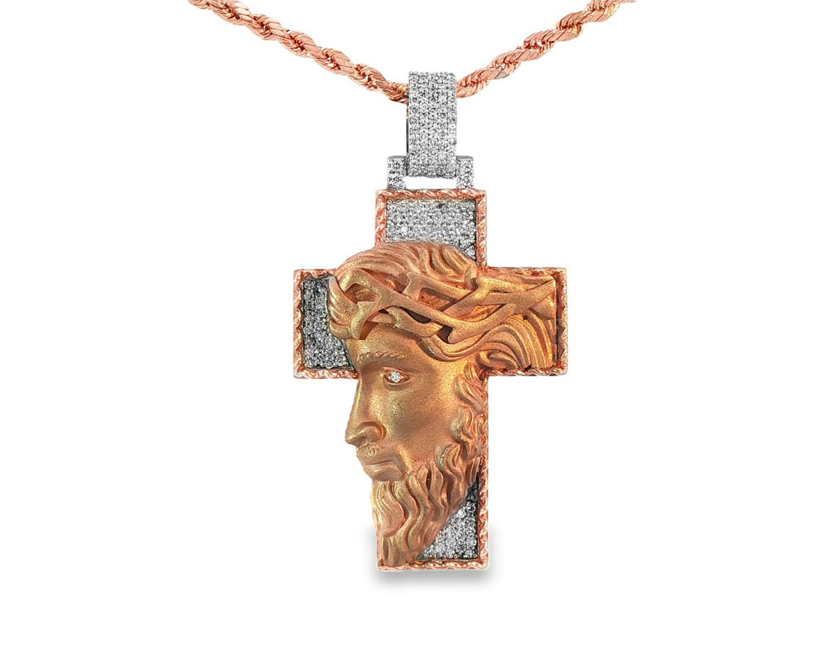 10k Gold Diamond Jesus Cross Pendant with Round Accents 1.27ct - AVI THE JEWELER