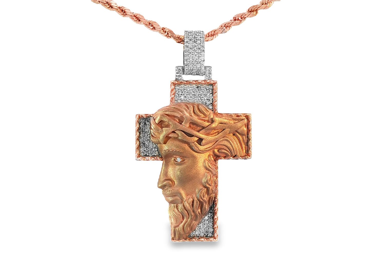 10k Gold Diamond Jesus Cross Pendant with Round Accents 1.27ct - AVI THE JEWELER