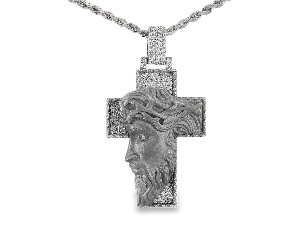 10k Gold Diamond Jesus Cross Pendant with Round Accents 1.27ct - AVI THE JEWELER