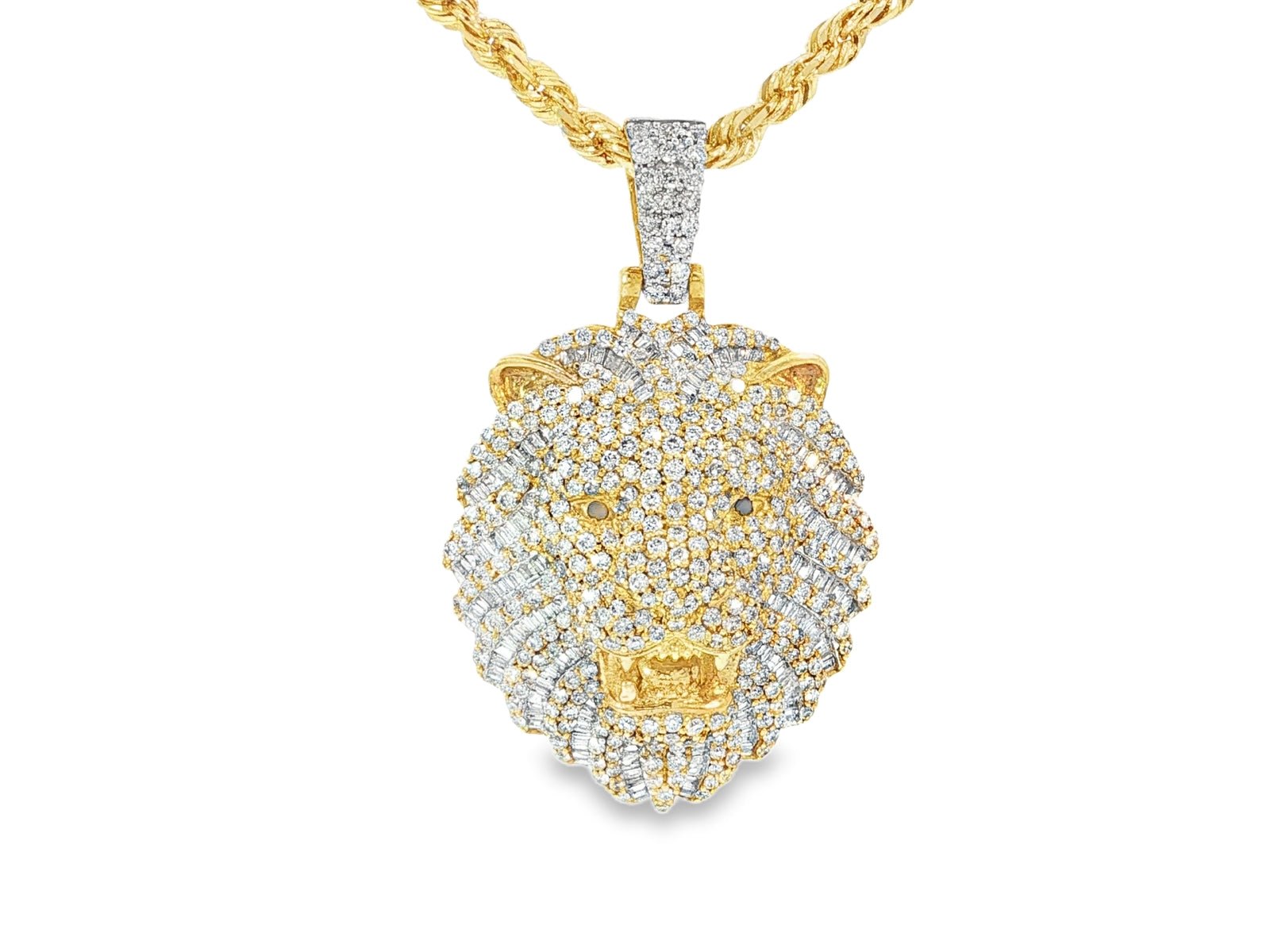 10k Gold Diamond Lion Head Pendant with Baguette & Round Accents 2.75ct - AVI THE JEWELER