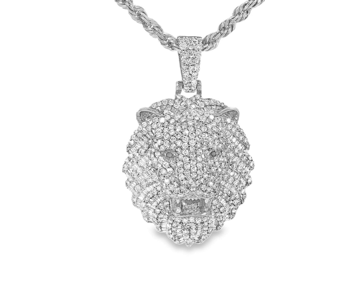 10k Gold Diamond Lion Head Pendant with Baguette & Round Accents 2.75ct - AVI THE JEWELER