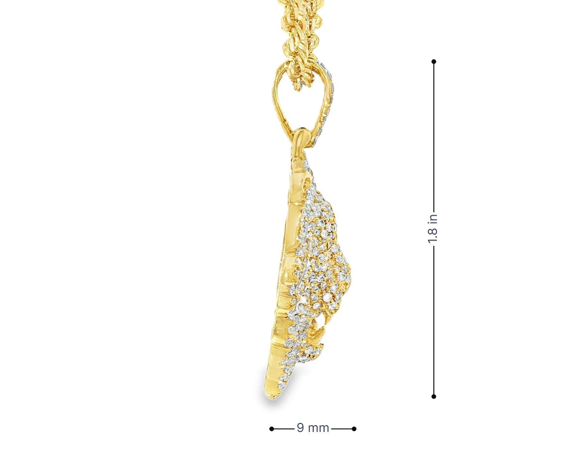 10k Gold Diamond Lion Head Pendant with Baguette & Round Accents 2.75ct - AVI THE JEWELER