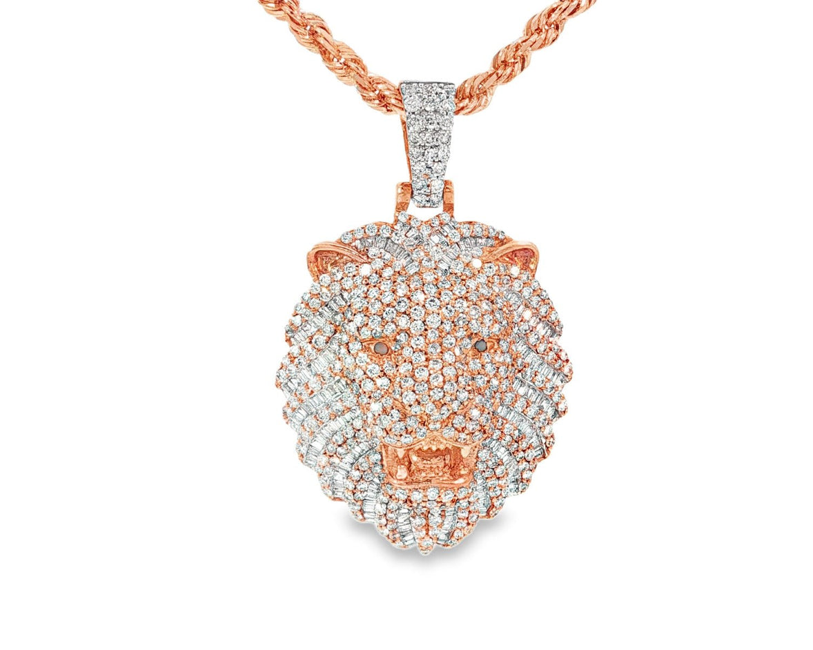 10k Gold Diamond Lion Head Pendant with Baguette & Round Accents 2.75ct - AVI THE JEWELER