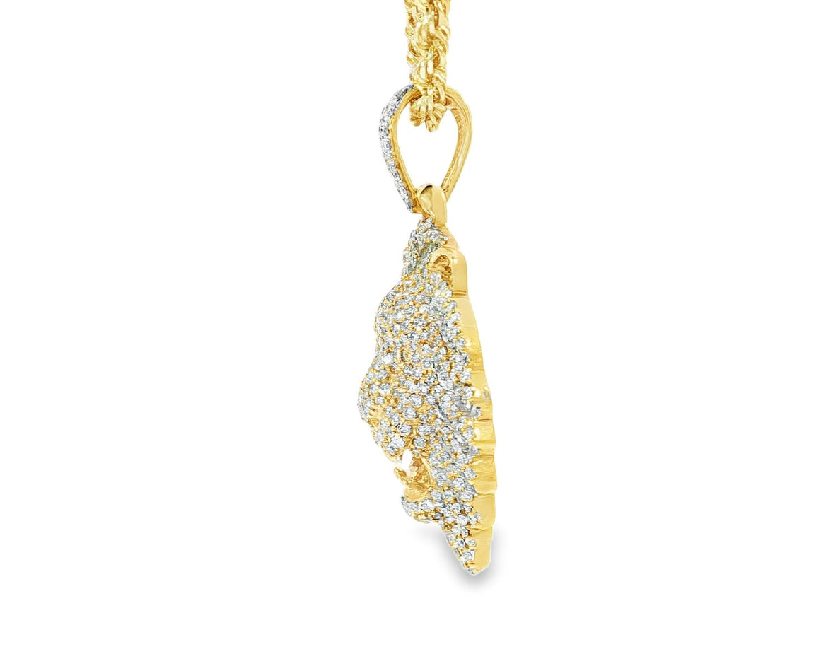 10k Gold Diamond Lion Head Pendant with Baguette & Round Accents 2.75ct - AVI THE JEWELER