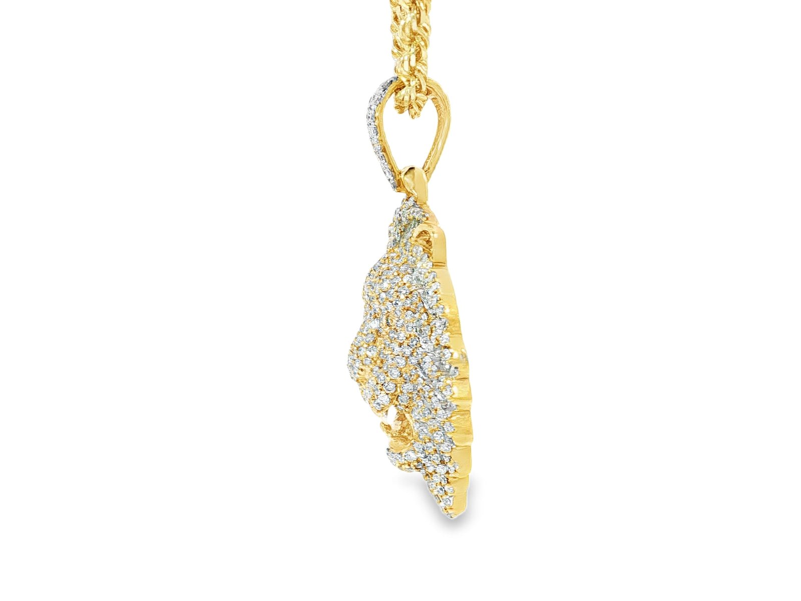 10k Gold Diamond Lion Head Pendant with Baguette & Round Accents 2.75ct - AVI THE JEWELER