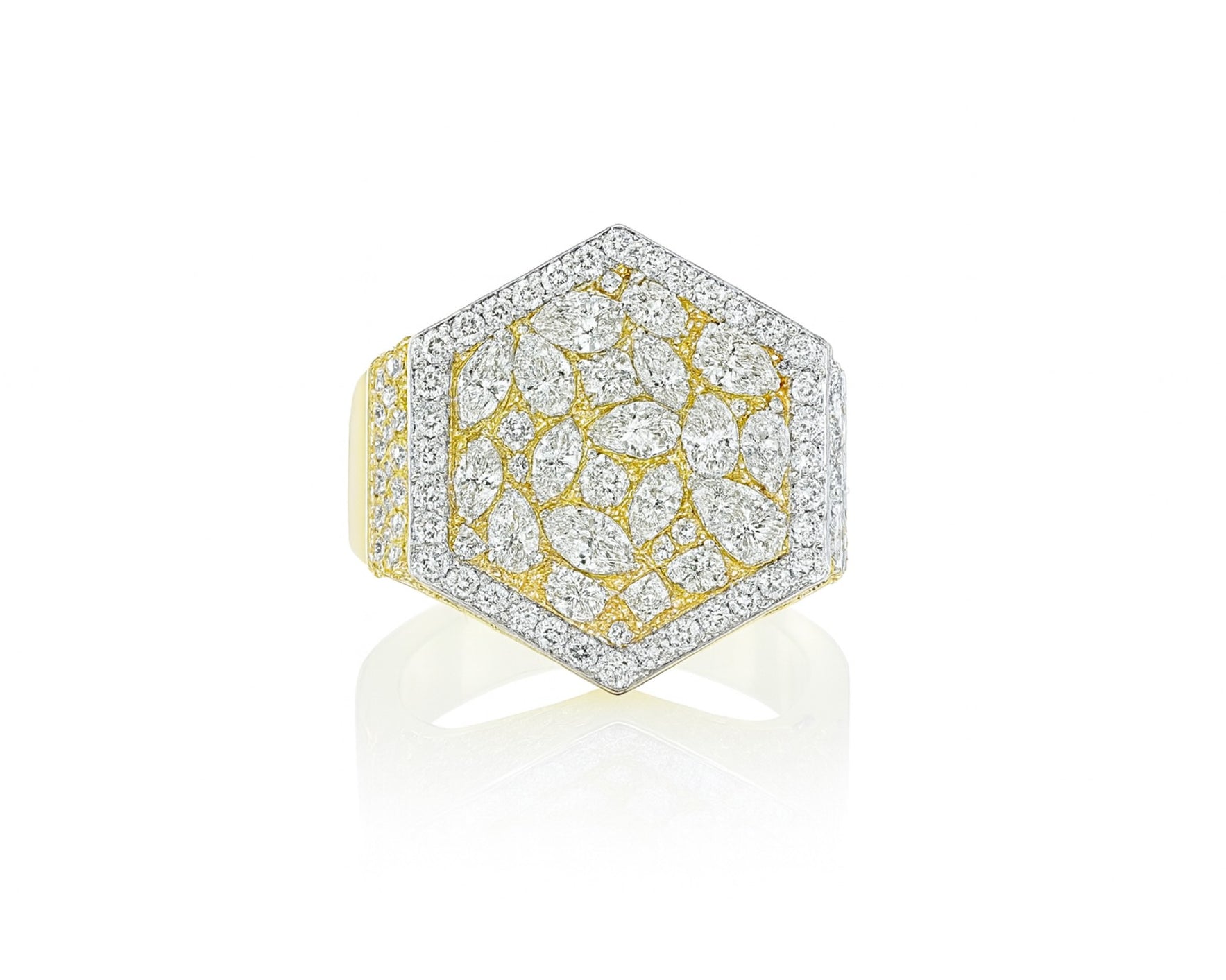 10k Gold Diamond Men's Hexagon Cluster Ring with Pavé Halo 3.80ct – lifestyle 1120