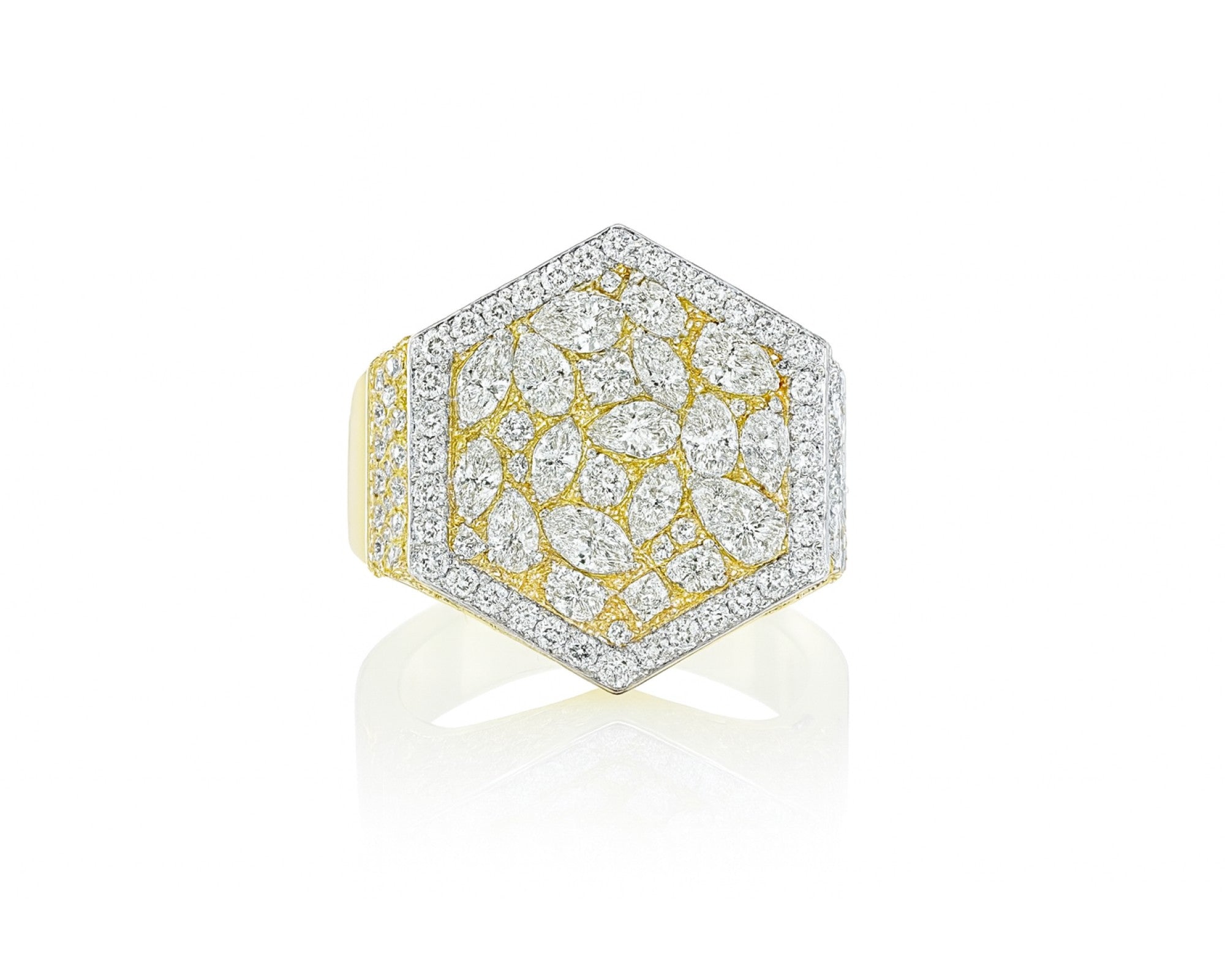 10k Gold Diamond Men's Hexagon Cluster Ring with Pavé Halo 3.80ct – lifestyle 1120