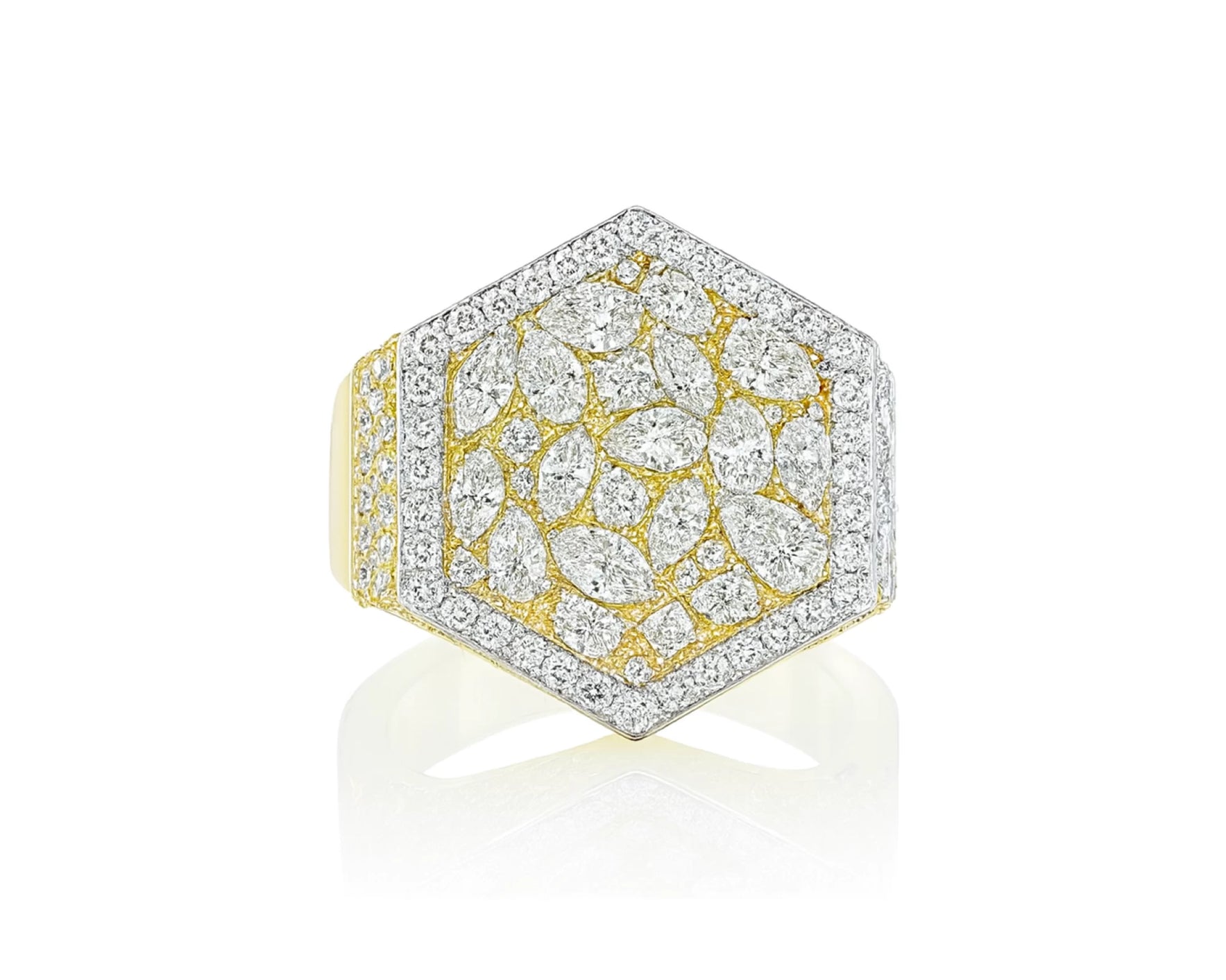 10k Gold Diamond Men's Hexagon Cluster Ring with Pavé Halo 3.80ct – lifestyle 1120