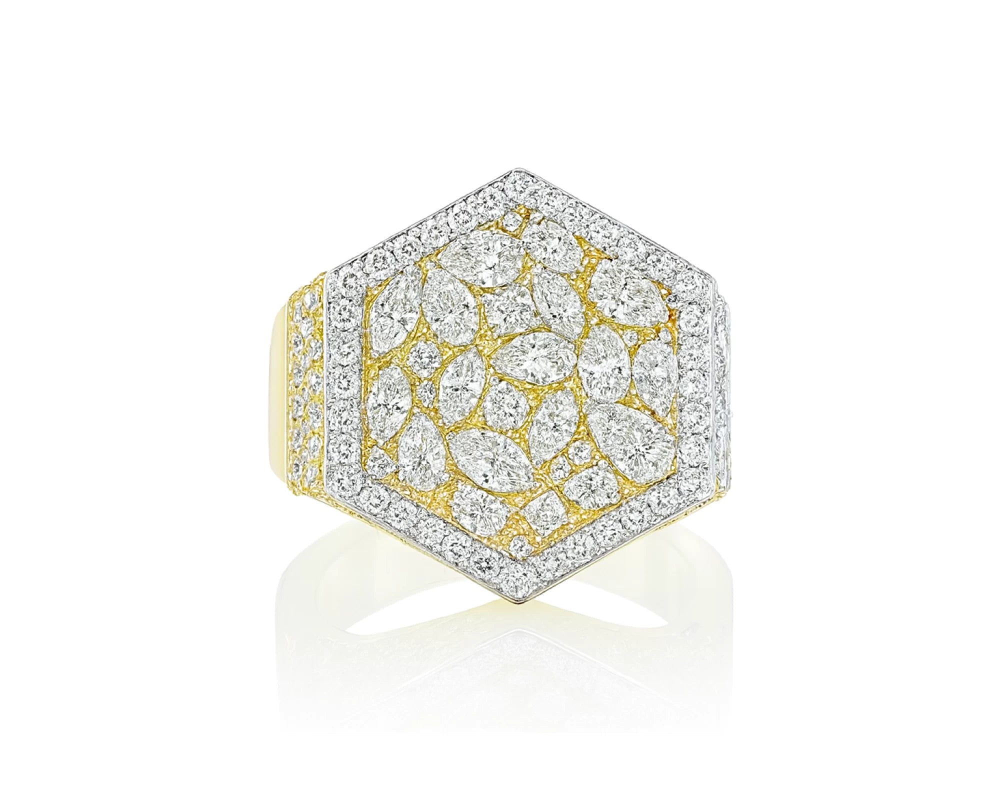 10k Gold Diamond Men's Hexagon Cluster Ring with Pavé Halo 3.80ct – lifestyle 1120