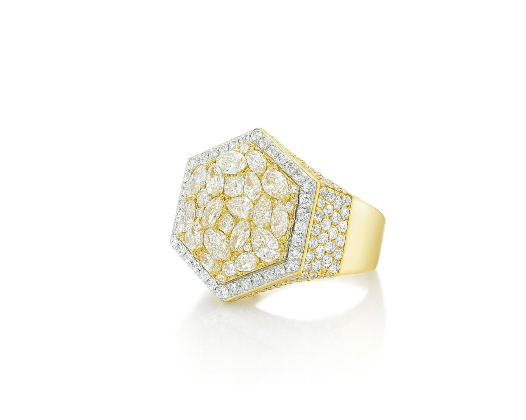 10k Gold Diamond Men's Hexagon Cluster Ring with Pavé Halo 3.80ct – lifestyle 1121