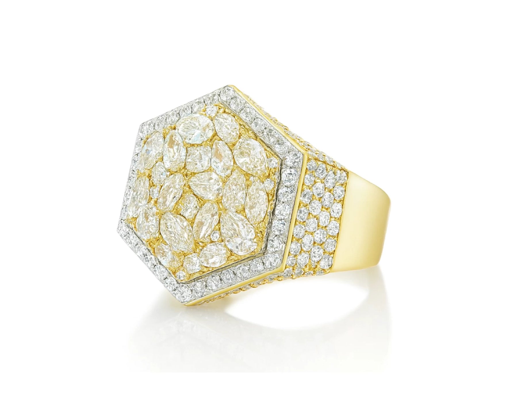 10k Gold Diamond Men's Hexagon Cluster Ring with Pavé Halo 3.80ct – lifestyle 1121