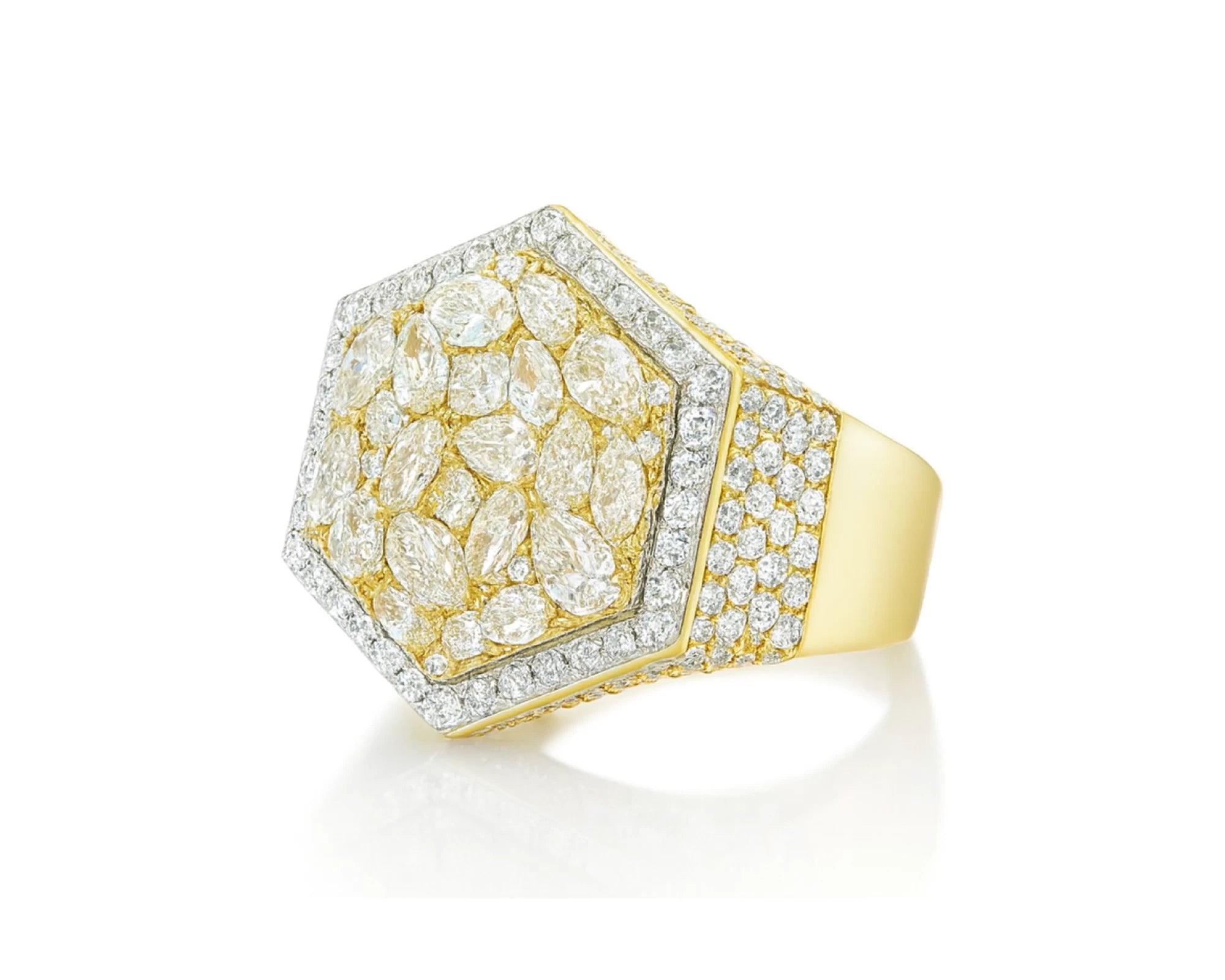 10k Gold Diamond Men's Hexagon Cluster Ring with Pavé Halo 3.80ct – lifestyle 1121