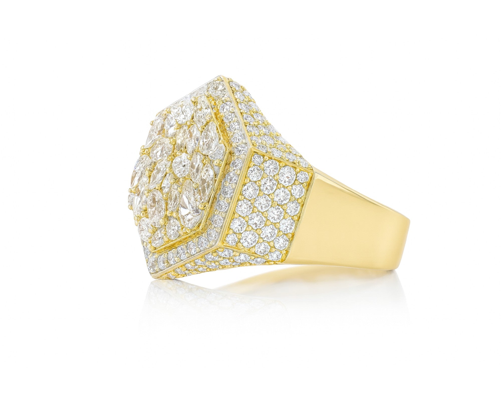 10k Gold Diamond Men's Hexagon Cluster Ring with Pavé Halo 3.80ct – lifestyle 1122