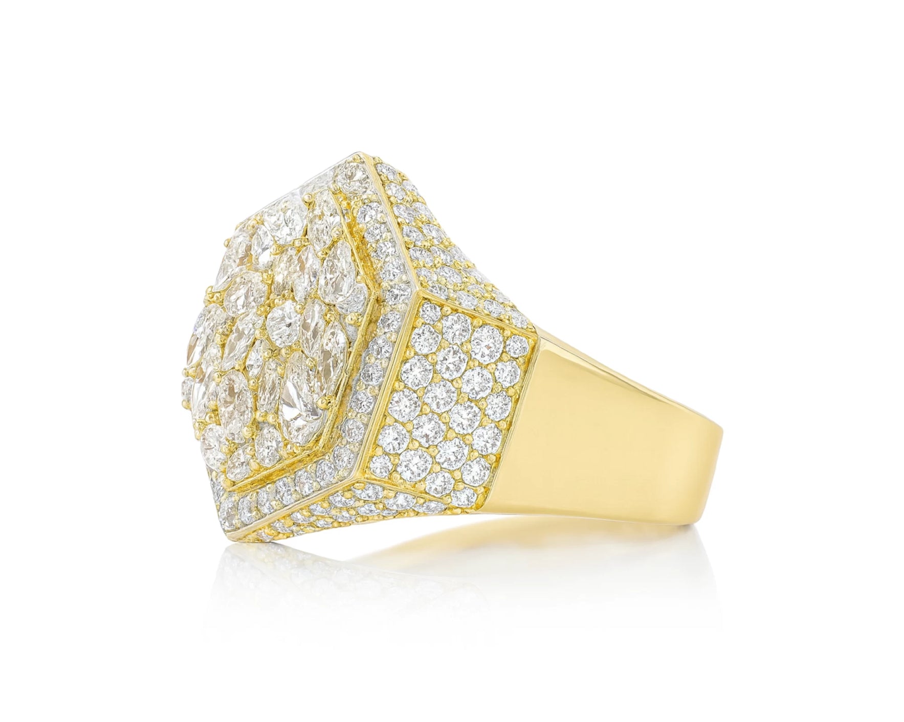 10k Gold Diamond Men's Hexagon Cluster Ring with Pavé Halo 3.80ct – lifestyle 1122
