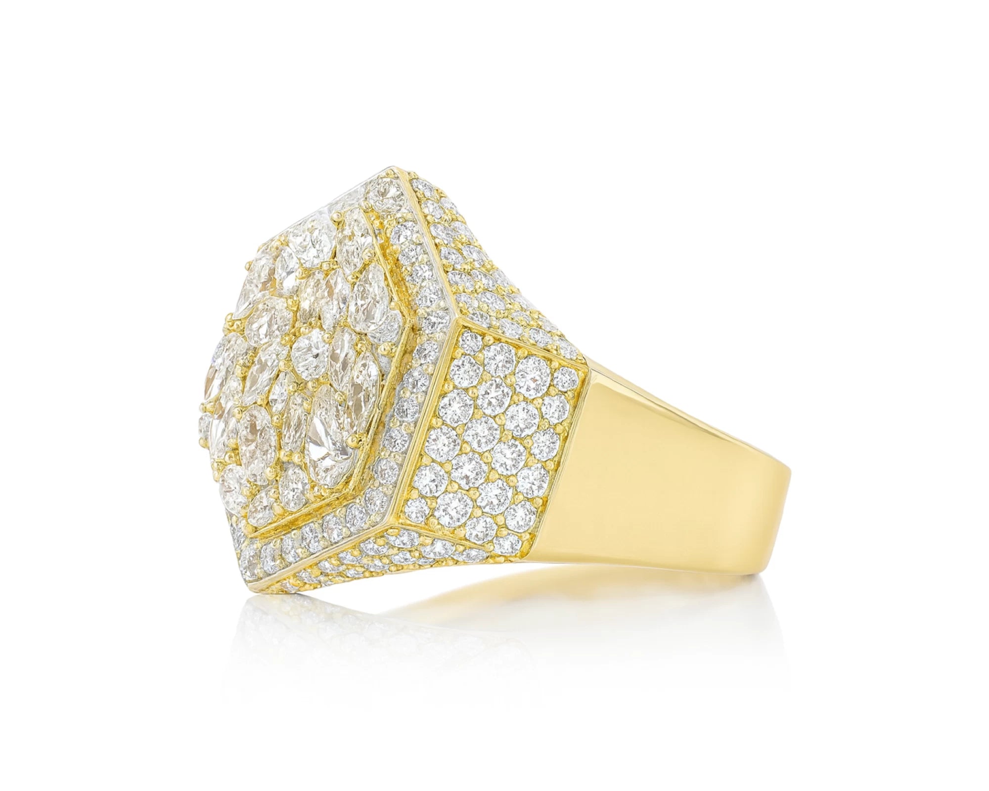 10k Gold Diamond Men's Hexagon Cluster Ring with Pavé Halo 3.80ct – lifestyle 1122