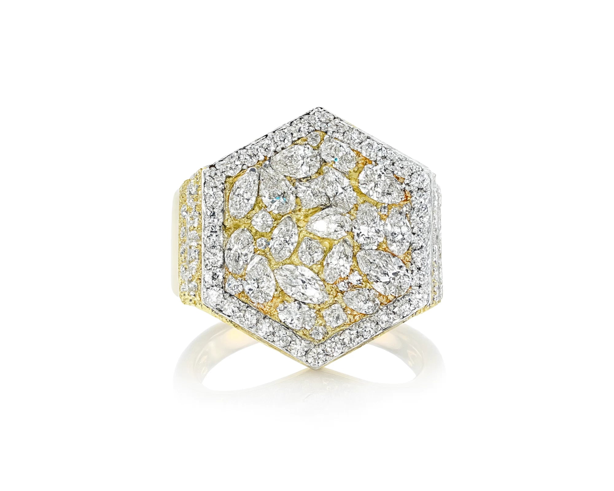 10k Gold Diamond Men's Hexagon Cluster Ring with Pavé Halo 3.80ct – lifestyle 1124