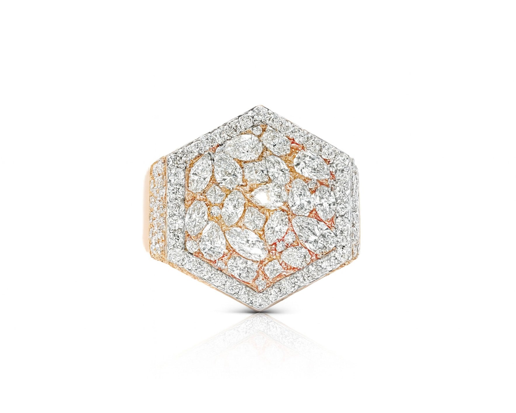 10k Gold Diamond Men's Hexagon Cluster Ring with Pavé Halo 3.80ct – lifestyle 1125