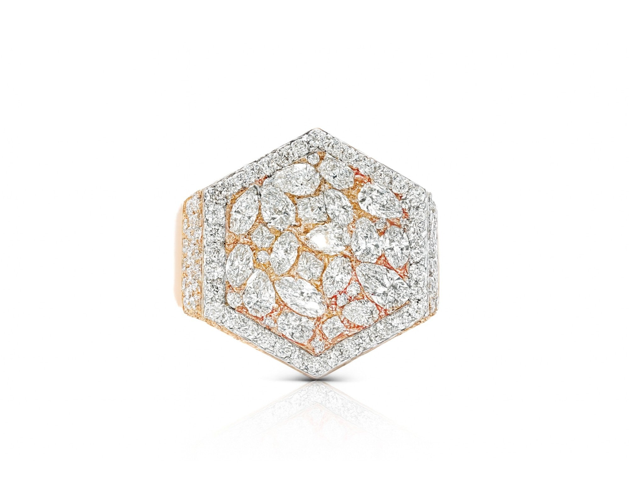 10k Gold Diamond Men's Hexagon Cluster Ring with Pavé Halo 3.80ct – lifestyle 1125