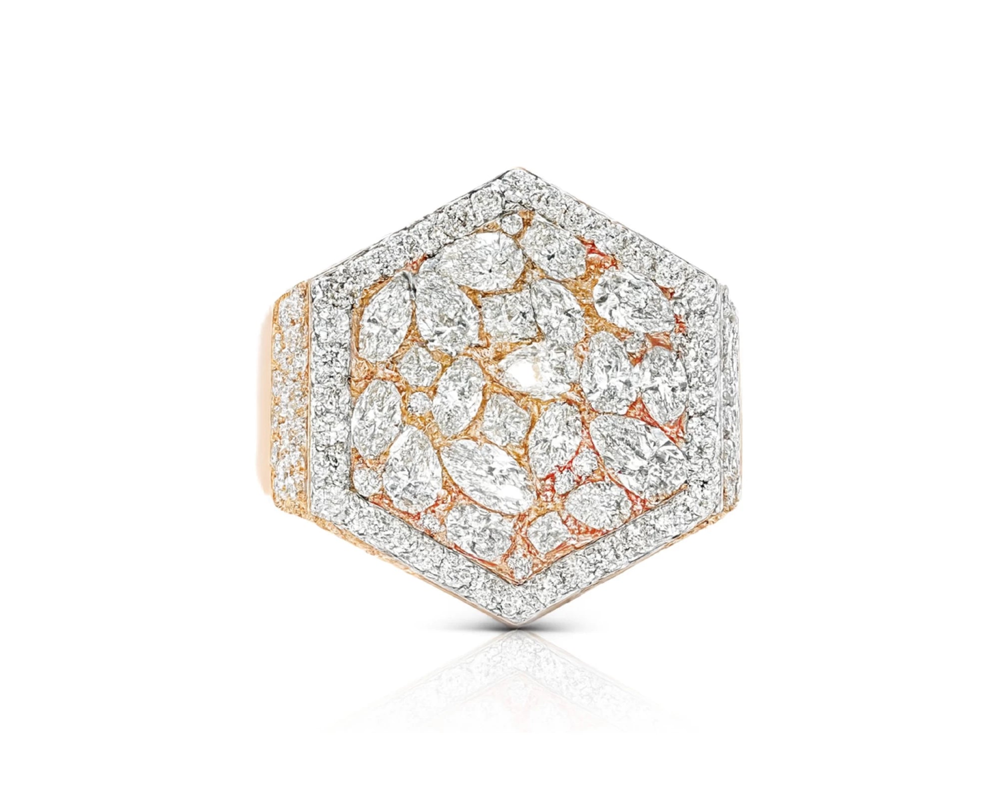 10k Gold Diamond Men's Hexagon Cluster Ring with Pavé Halo 3.80ct – lifestyle 1125