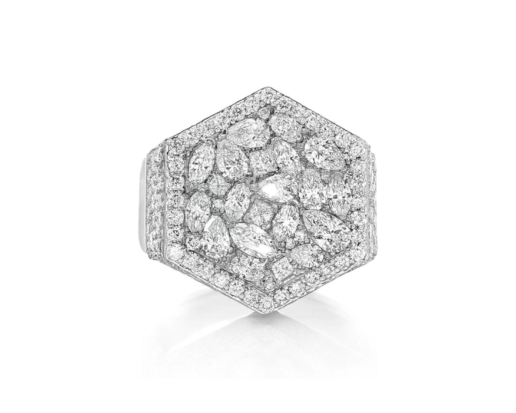 10k Gold Diamond Men's Hexagon Cluster Ring with Pavé Halo 3.80ct – lifestyle 1126
