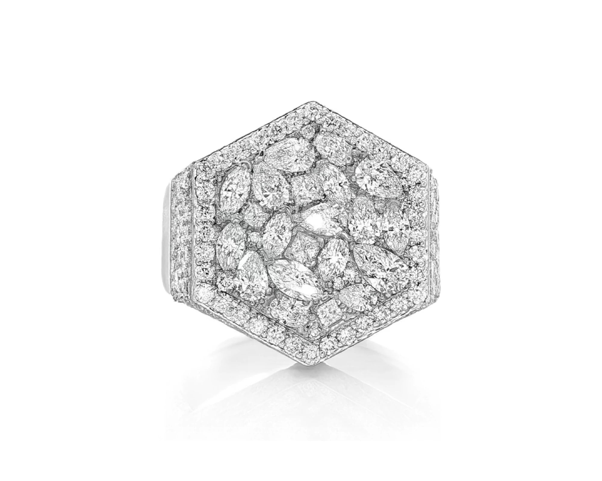 10k Gold Diamond Men's Hexagon Cluster Ring with Pavé Halo 3.80ct – lifestyle 1126
