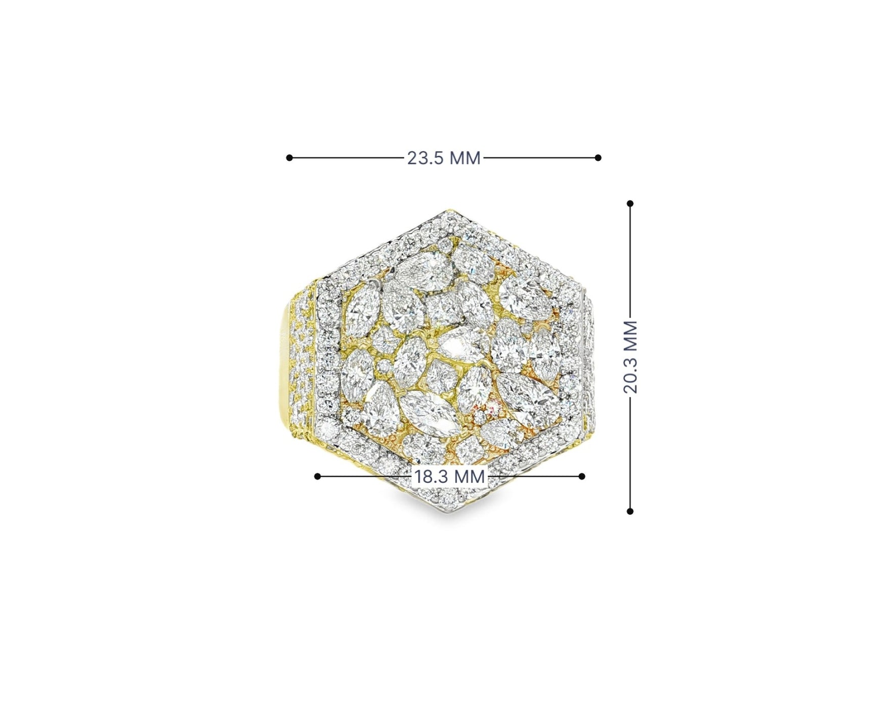 10k Gold Diamond Men's Hexagon Cluster Ring with Pavé Halo 3.80ct – view 6