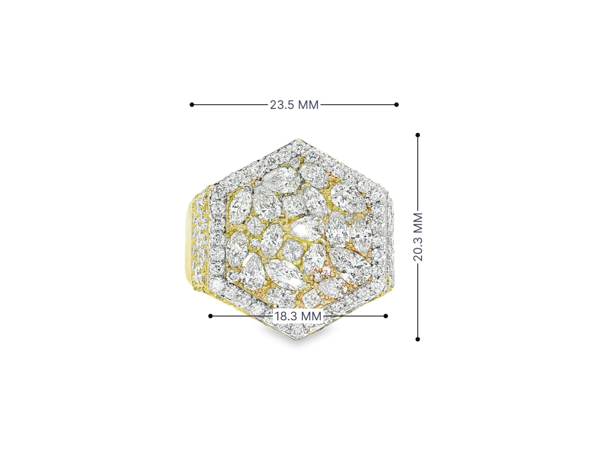 10k Gold Diamond Men's Hexagon Cluster Ring with Pavé Halo 3.80ct – view 6