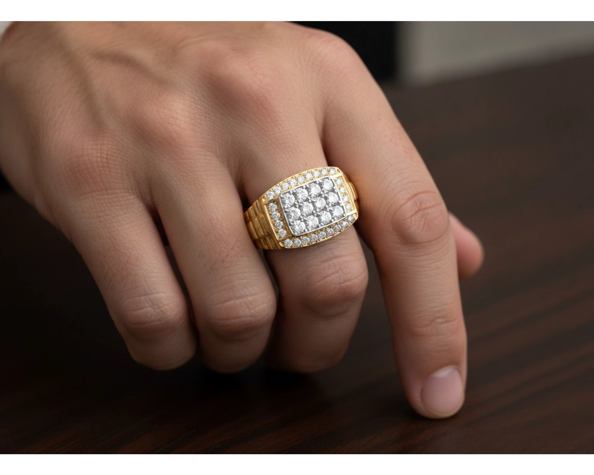 10K Gold Diamond Men’s Ring with Square Cluster Halo 1.00ct – lifestyle 1264