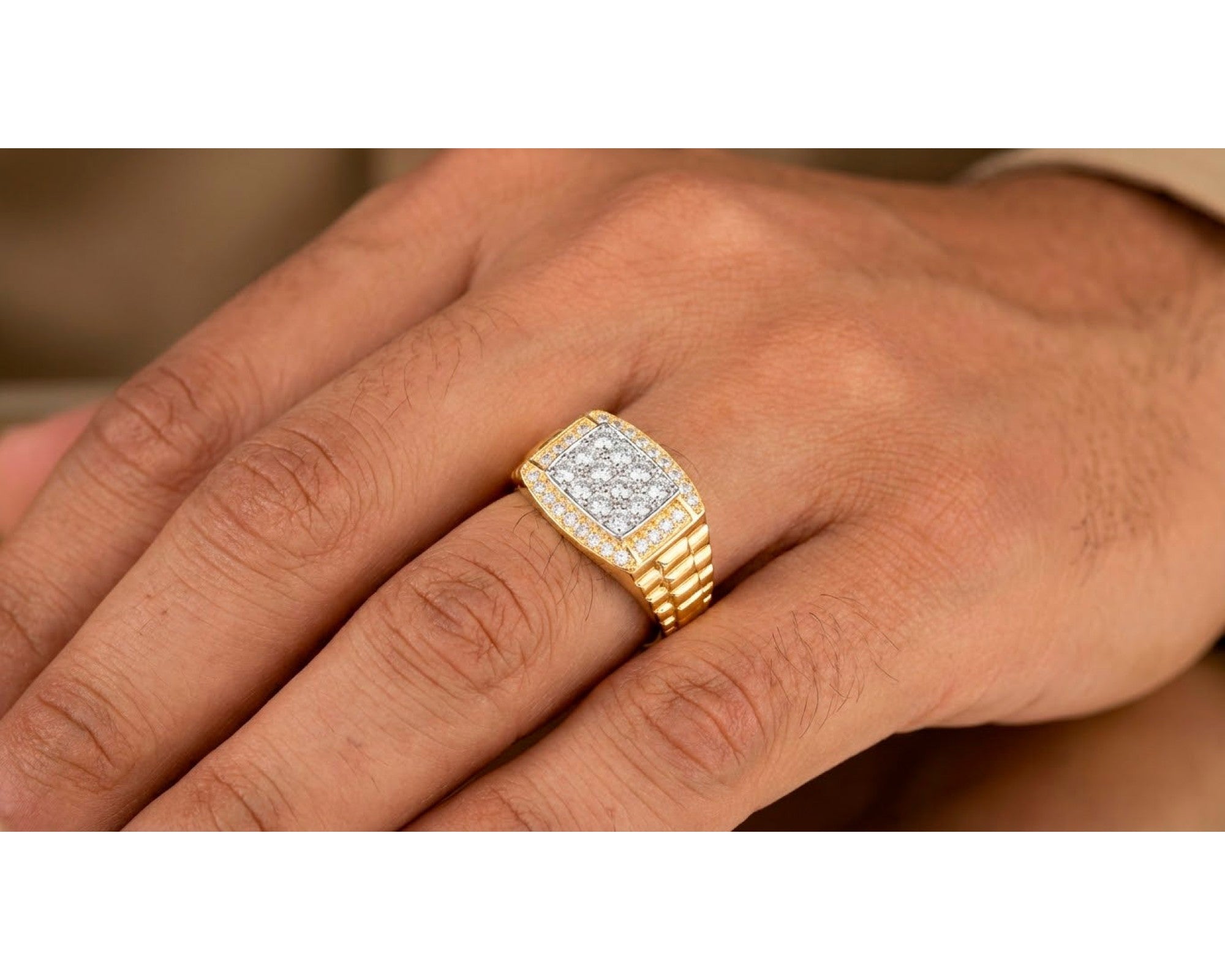 10K Gold Diamond Men’s Ring with Square Cluster Halo 1.00ct – view 2