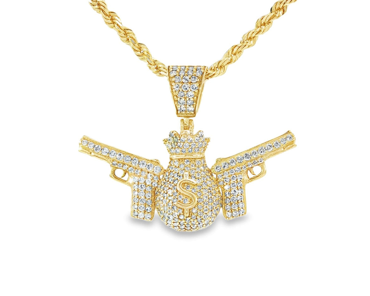 10k Gold Diamond Money Bag & Dual Gun Pendant with Round Accents 2.0ct - AVI THE JEWELER