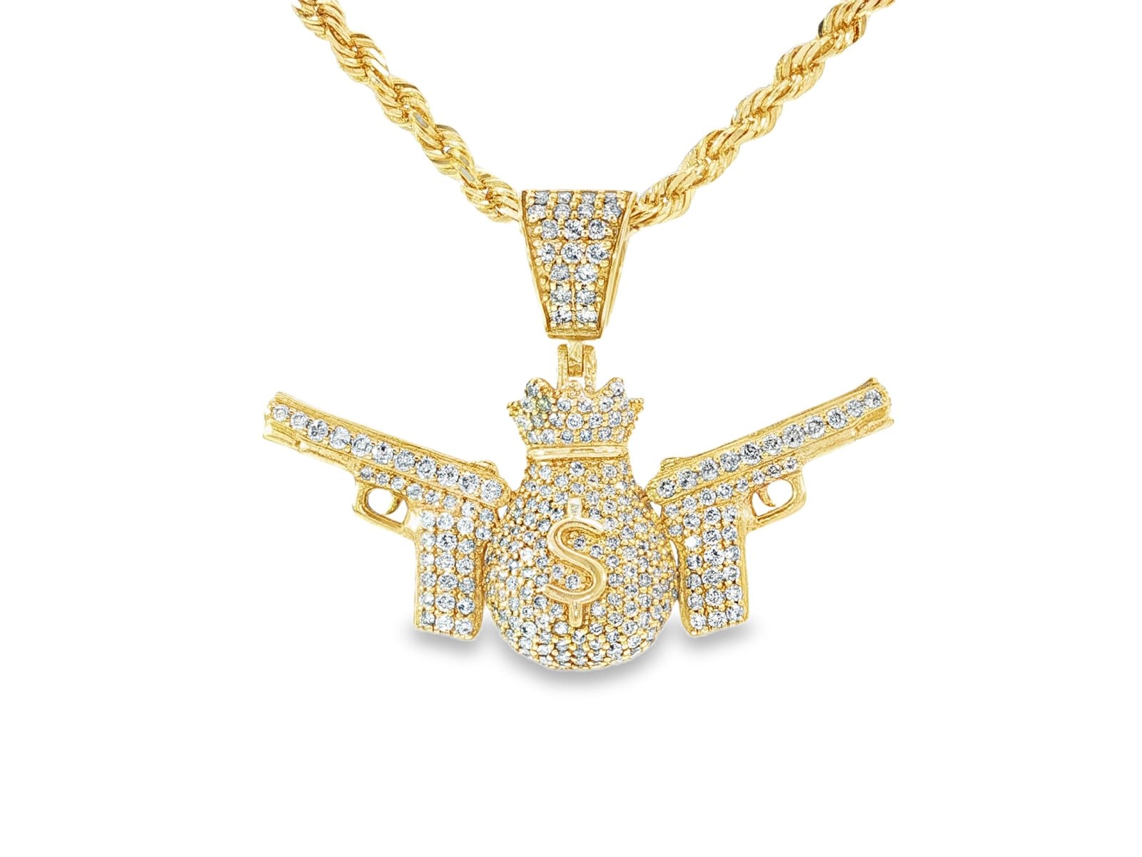 10k Gold Diamond Money Bag & Dual Gun Pendant with Round Accents 2.0ct - AVI THE JEWELER