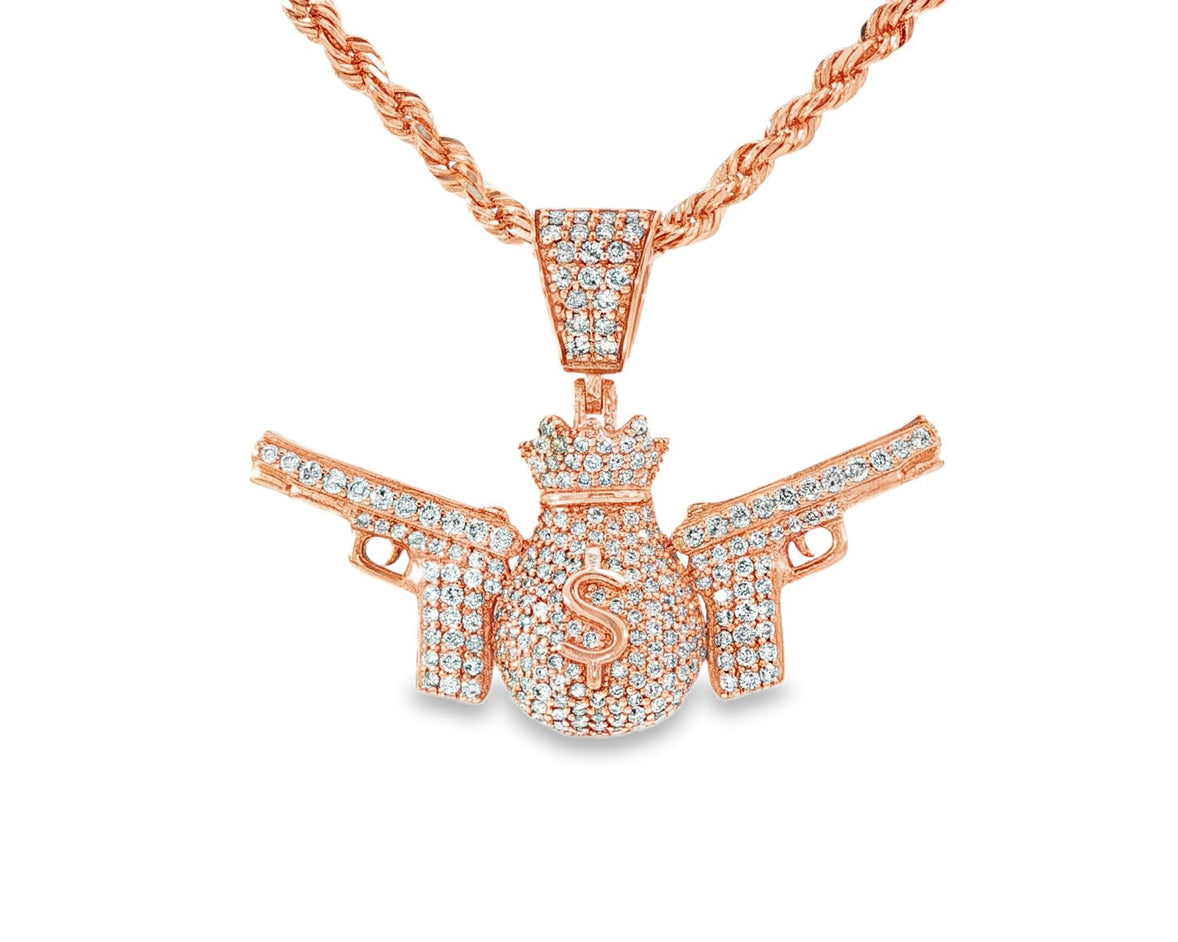 10k Gold Diamond Money Bag & Dual Gun Pendant with Round Accents 2.0ct - AVI THE JEWELER