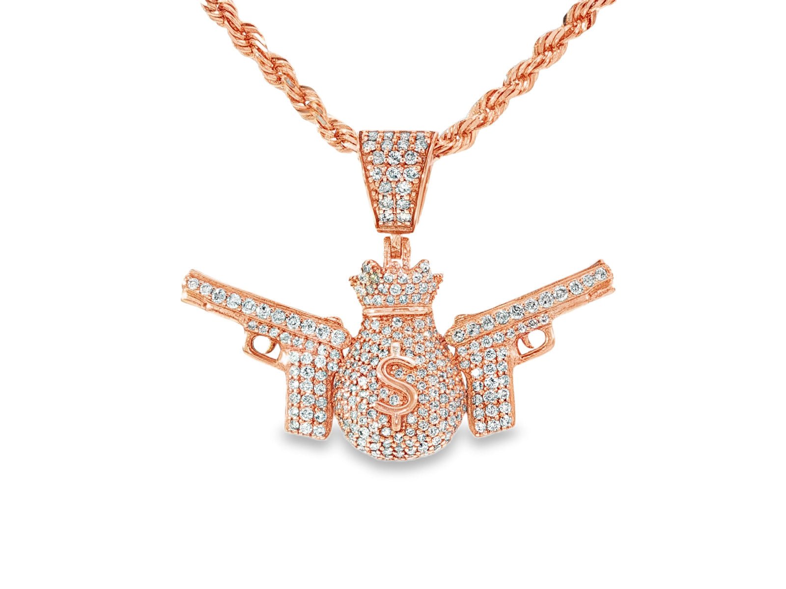 10k Gold Diamond Money Bag & Dual Gun Pendant with Round Accents 2.0ct - AVI THE JEWELER
