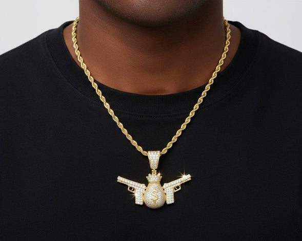 10k Gold Diamond Money Bag & Dual Gun Pendant with Round Accents 2.0ct - AVI THE JEWELER