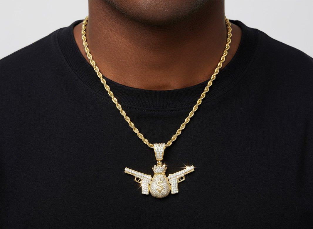 10k Gold Diamond Money Bag & Dual Gun Pendant with Round Accents 2.0ct - AVI THE JEWELER