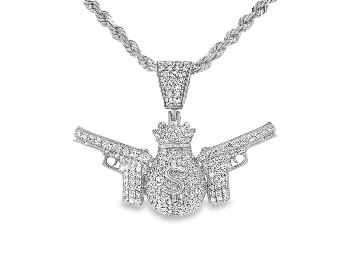 10k Gold Diamond Money Bag & Dual Gun Pendant with Round Accents 2.0ct - AVI THE JEWELER