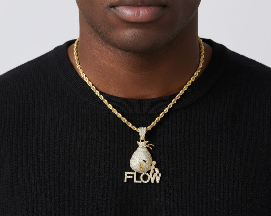 10k Gold Diamond Money Bag & “FLOW” Pendant with Round - Cut Accents 2.75ct - AVI THE JEWELER