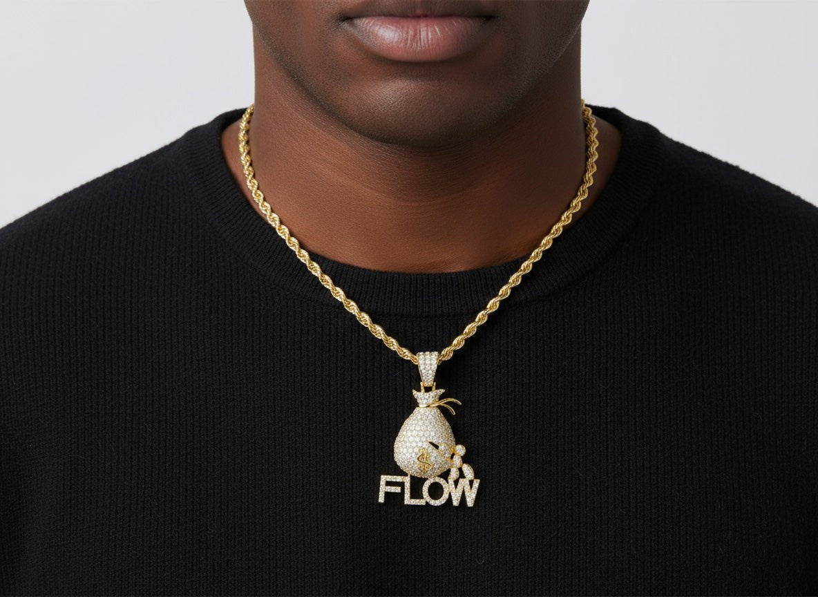 10k Gold Diamond Money Bag & “FLOW” Pendant with Round - Cut Accents 2.75ct - AVI THE JEWELER