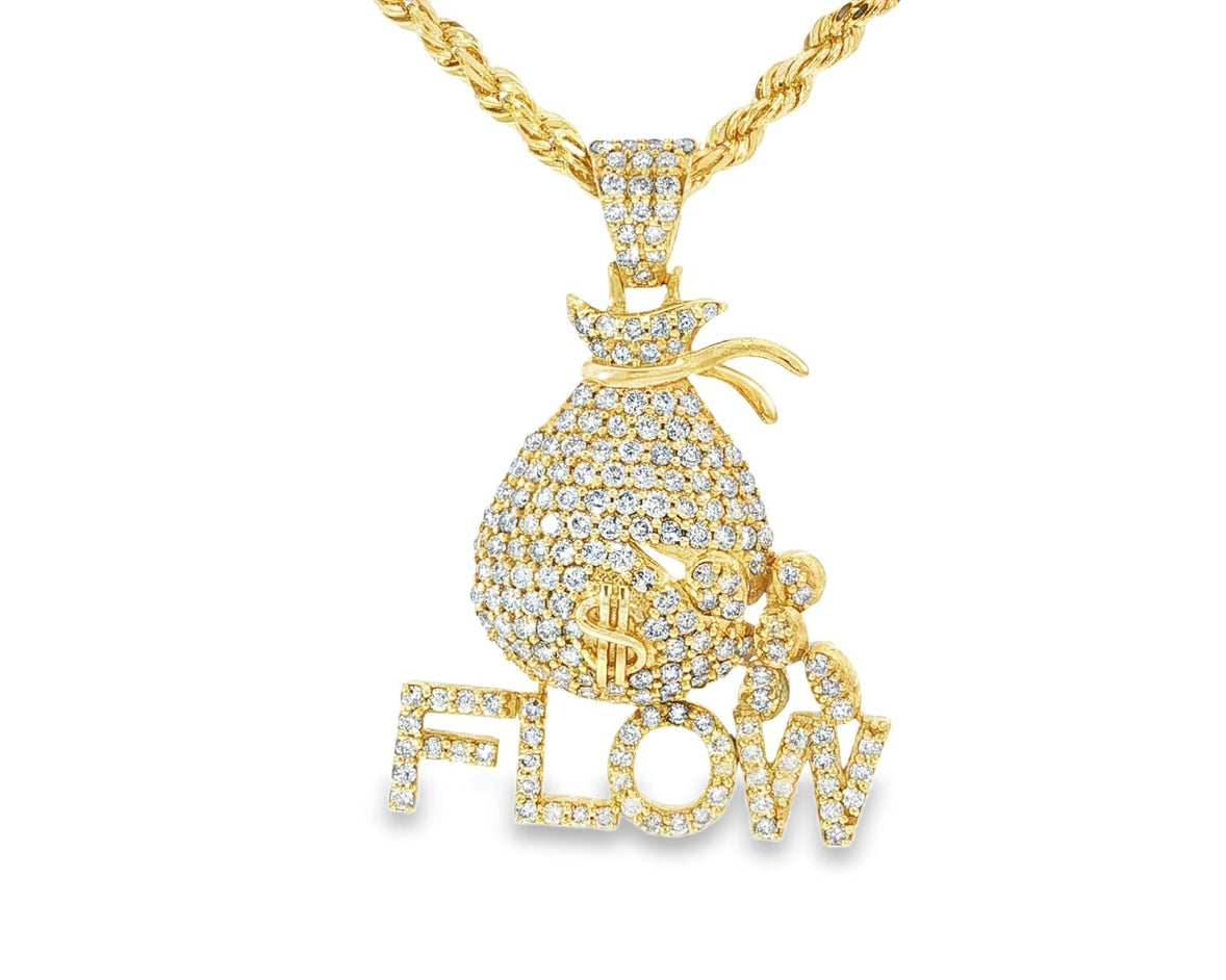 10k Gold Diamond Money Bag & “FLOW” Pendant with Round - Cut Accents 2.75ct - AVI THE JEWELER