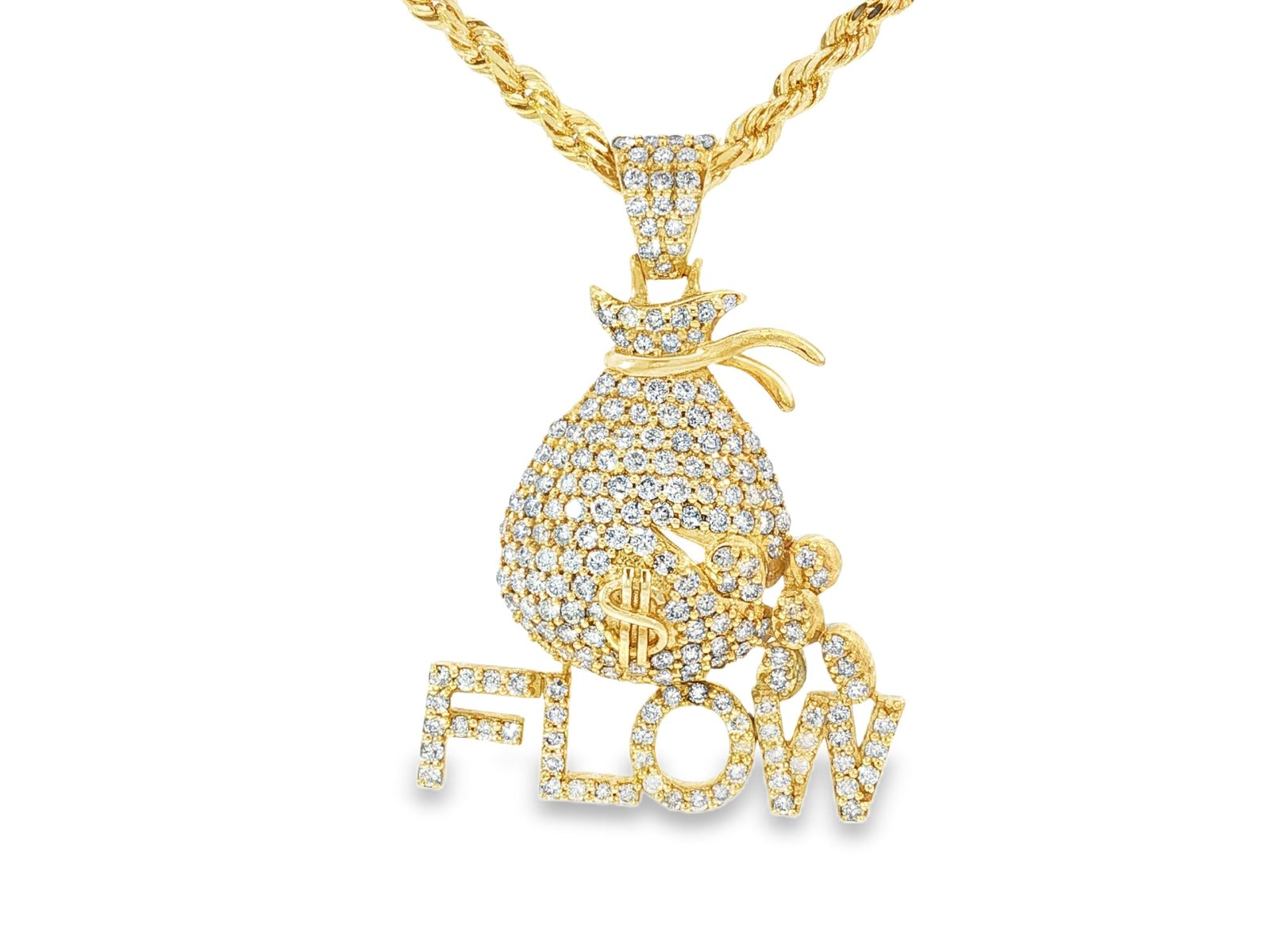 10k Gold Diamond Money Bag & “FLOW” Pendant with Round - Cut Accents 2.75ct - AVI THE JEWELER