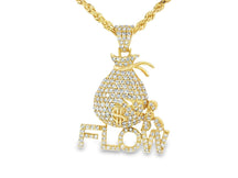 10k Gold Diamond Money Bag & “FLOW” Pendant with Round-Cut Accents 2.75ct
