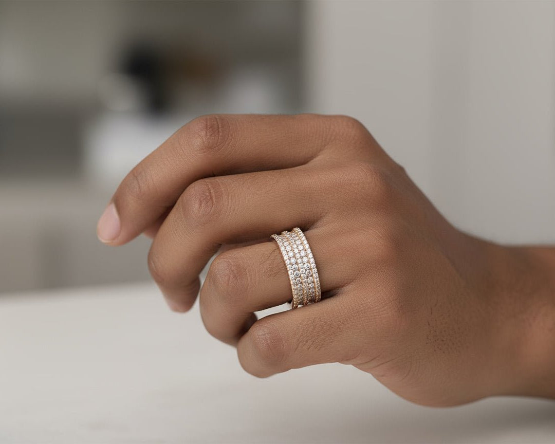 10k Gold Diamond Multi - Row Round - Cut Band Ring 4.00ct - AVI THE JEWELER