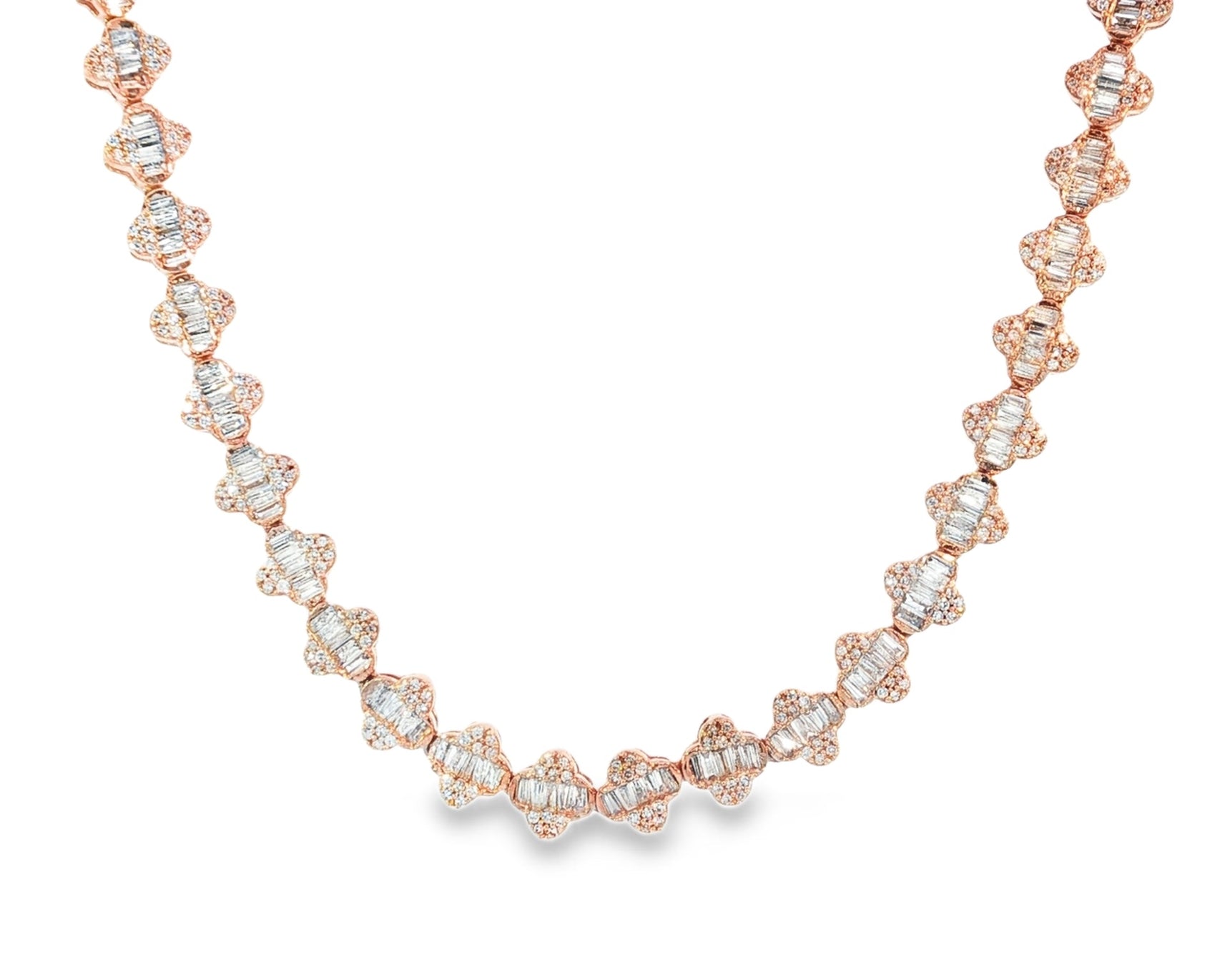 10k Gold Diamond Necklace with Baguette & Round - Cut Heart Motif Design 5.0ct - AVI THE JEWELER