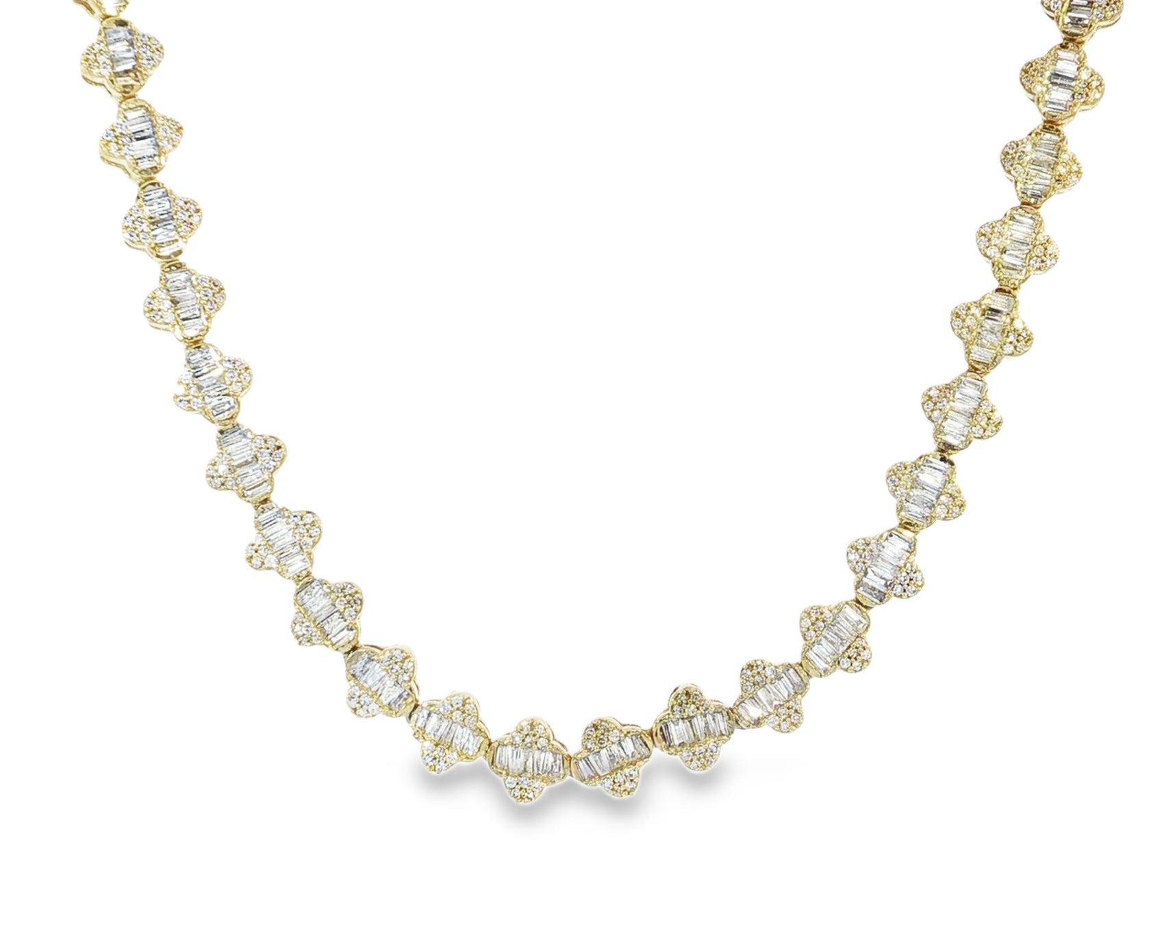 10k Gold Diamond Necklace with Baguette & Round - Cut Heart Motif Design 5.0ct - AVI THE JEWELER